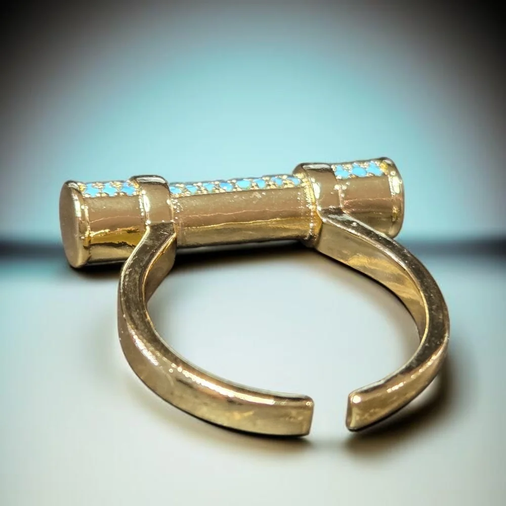18k Gold Plated Micro Turquoise Crystal Bar Ring